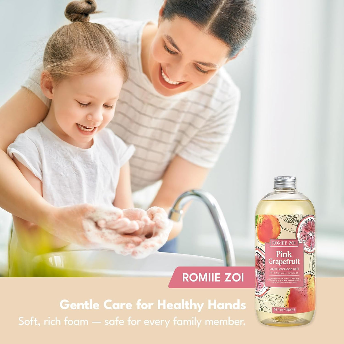 ROMIIE ZOI Liquid Hand Soap Refill Gift Set – 3 Pack (26 Fl Oz Each), Pink Grapefruit Scent – Moisturizing, Biodegradable & Cruelty-Free Formula with Essential Oils for Sensitive Skin