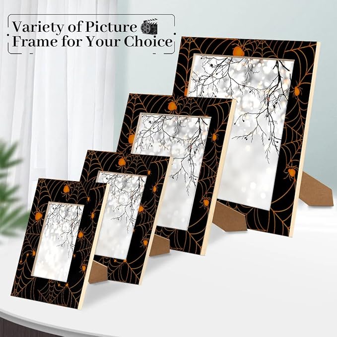 Tavisto Halloween Themed 4x6 Picture Frame Spooky Spider Web Wooden Photo Frames for Tabletop Display Wall Mounting Fits 4x6 Pictures Home Office Decor