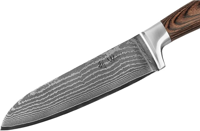 Wakoli 7-inch Damascus Santoku Knife - 67-Layer VG10 Core Steel, Razor Sharp Japanese Chef's Knife with Pakkawood Handle, for Meat, Vegetables & All Kitchen Tasks - Gift Box (EDIB)
