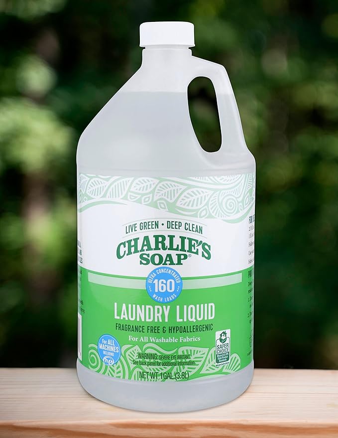 Charlie’s Soap Laundry Liquid (160 Loads, 1 Pack) Natural Deep Cleaning Hypoallergenic Laundry Detergent – Eco-Friendly, Safe and Effective