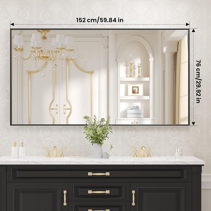 LOAAO Black Bathroom Mirror 60"X30"