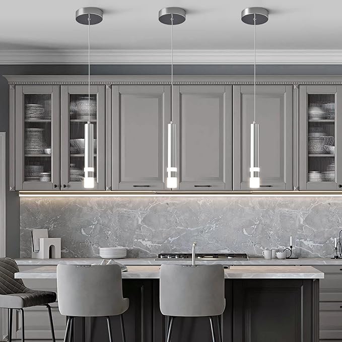 Modern Pendant Light Kitchen Fixture Dimmable LED Chrome Mini Pendant Lighting fo Kitchen Island Bedroom Bedside Table Small Pendant Lights (1-Pack)