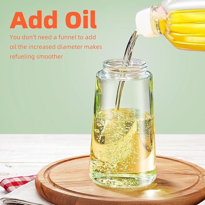 TrendPlain 16oz/470ml Glass Olive Oil Sprayer for Cooking - 2 in 1 Olive Oil Dispenser for Kitchen Gadgets, Air Fryer, Salad, and BBQ - Peach