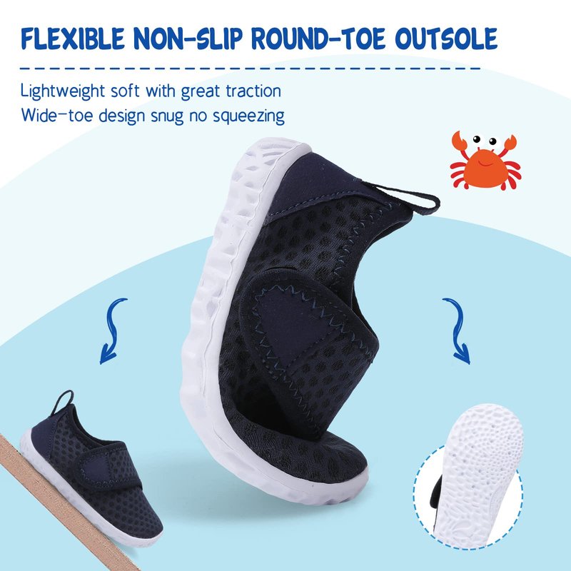 LeIsfIt Boys Girls Water Shoes Kids Aqua Socks Toddler Quick-Dry Swimming Shoes Non-Slip Summer Shoe for Beach Pool Surf, Dark Blue, 11 Toddler