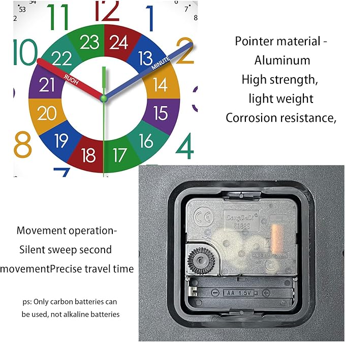 XFM Wall Clock for Kids 16 Inch Kids Teaching Wall Clocks Battery Operated