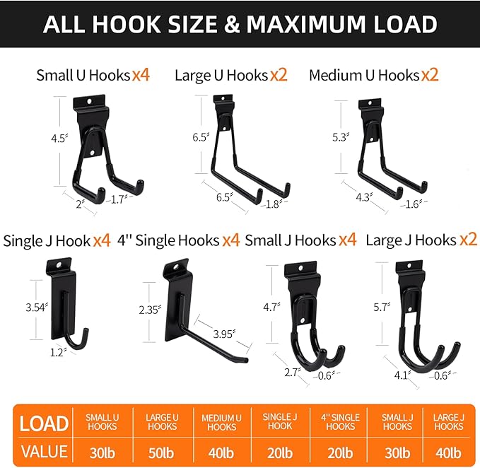 Slatwall Accessories 22 PCS Heavy Duty Garage Hooks Slatwall Panel Hooks Slat