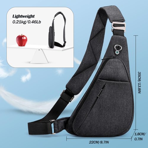 LKEX Crossbody Bag Anti-Theft Lightweight Casual Shoulder Backpack Sling Chest Bag Belt Rucksack for Travel Bicycle Sport(Dark Grey Right Hand)