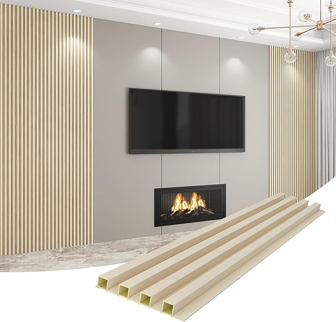 8-Pack WPC Wall Panels 118’’ x 6.1’’ 3D Slat Wall Panel Acoustic Wall Paneling