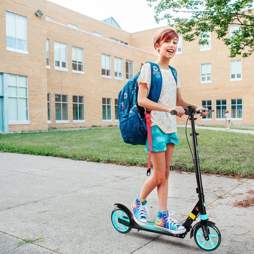 LED Light Up Large Wheels Scooter for Kids Ages 6-12 and Adults with Handbrake, Kick Scooters for Teens 12 Years and Up with Carry Strap and Bell, Easy Fold, Height Adjustable