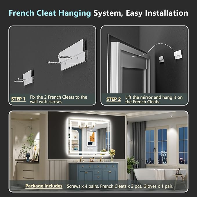 50x36 LED Bathroom Mirror with Lights, Backlit and Front Lit Anti-Fog Lighted