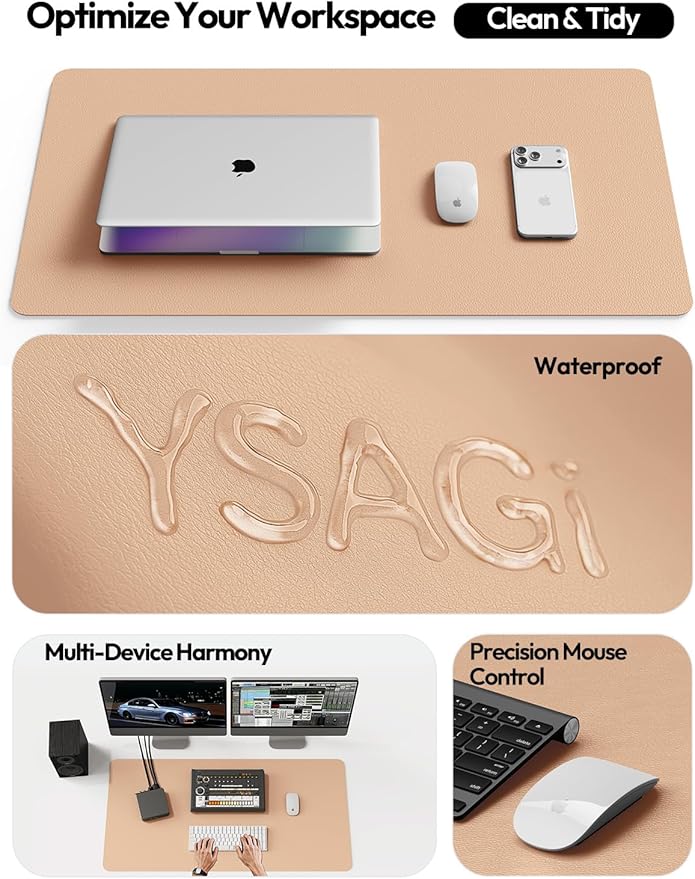 YSAGi Leather Desk Protector, Office Mat, Large Mouse Mat, Non-Slip PU Leather Blotter, Laptop Desk Mat, Waterproof Writing Pad for Office and Home (Latte, 47" x 17")
