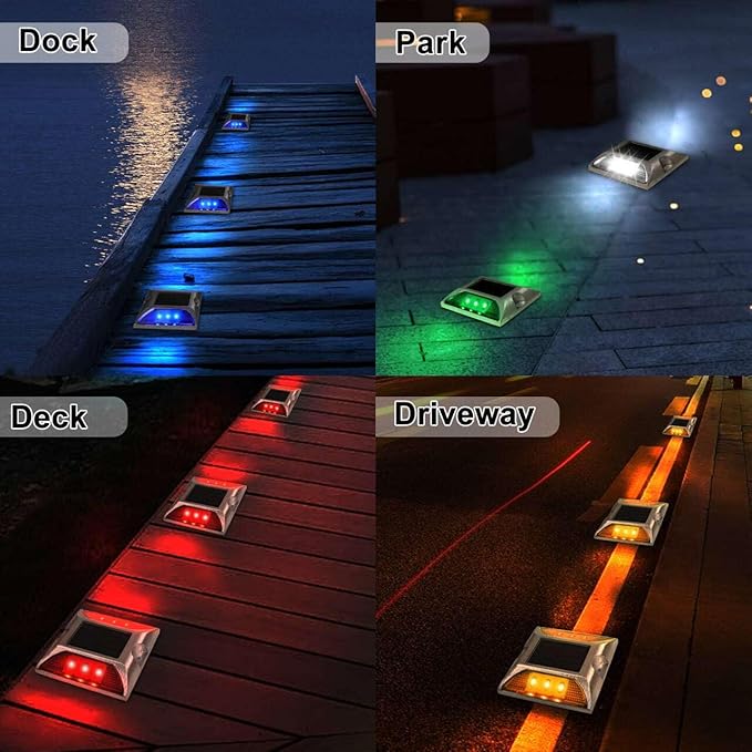 Aolyty Solar Dock Lights - IP68 Waterproof Outdoor Warning Step Lights for Sidewalk, Stair, Garden Pathway (4 Pack, Green)