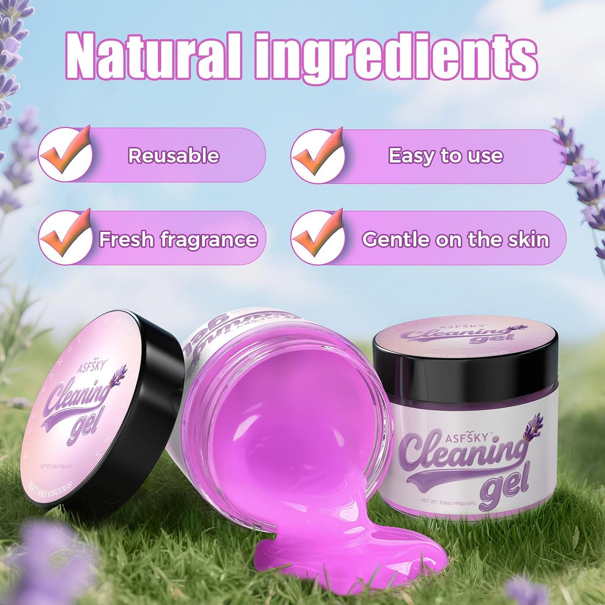 ASFSKY Car Cleaning Gel (Purple,Lavender) Cleaning Putty Universal Dust Cleaning Car Interior Cleaner Keyboard Dust Remover Car Slime Gifts for Men Women Girl(1 Pack)