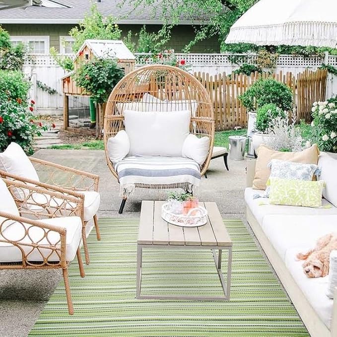 Outdoor/Indoor Rug Plastic Straw Rug Waterproof Portable Outdoor Mat, Easy to Clean and Fold,Perfect for Garden, Patio, Picnic, Decking-(Green,5x7Ft)