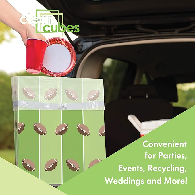13 Gallon Disposable Pop-Up Trash Cans (3-Pack) with Fitted Bags – Foldable Garbage & Recycling Bins for Parties, Events & Kitchen (Tailgating, 17" H x 13.5" W x 10" D)