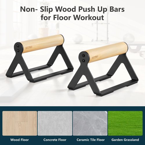 BESTWEI Wood Calisthenics Parallettes Bars Push Up Bar for Men 1 Pair, Sturdy Floor Push-up Handstand Equipment for Home Workouts, Fitness