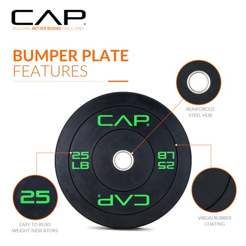 CAP Barbell 260 LB Economy Olympic Bumper Plate Set with Color Logo | Black