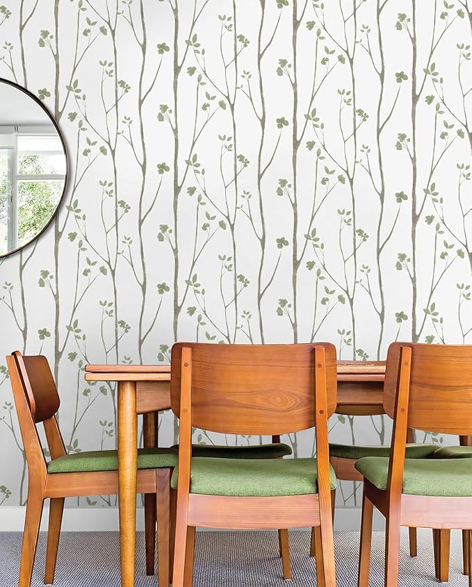 Timeet Floral Wallpaper Peel and Stick Green Leaf Contact Paper Boho Flower