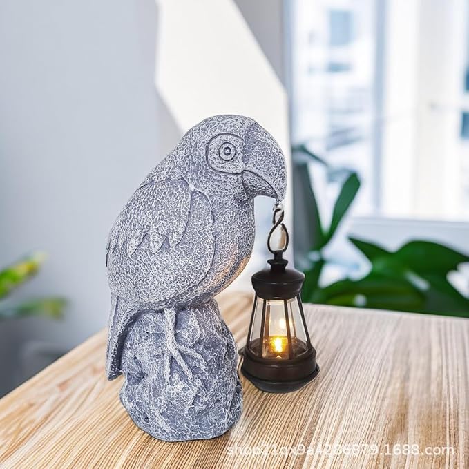 Outdoor Figurine Lights-Solar-Powered Parrot Garden Light - Waterproof Resin Statue, Auto-Charging led lamp for Outdoor Decor - Unique Birthday, Christmas Present (Smoke Gray)