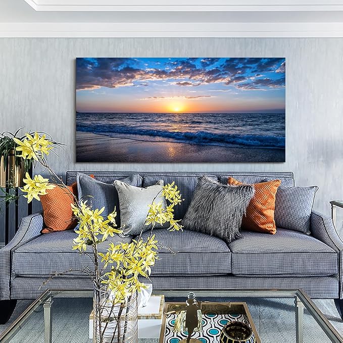 Wapluam Large Canvas Wall Art Sunset Beach Painting Picture Print on Canvas