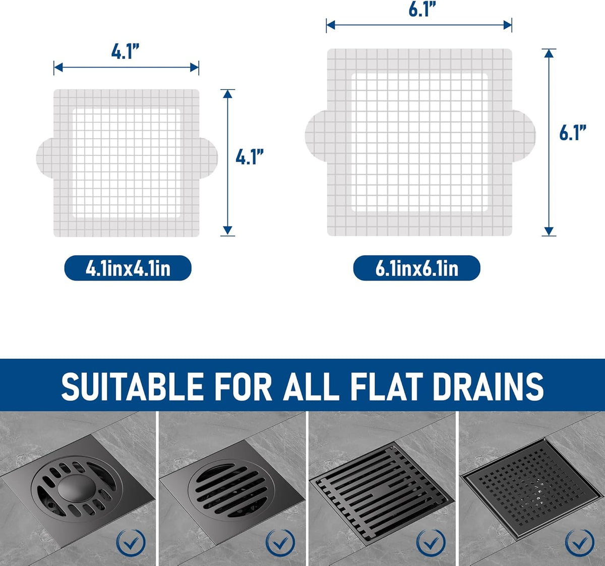 Disposable Hair Catcher Shower Drain Mesh Stickers, Hair Catchers for Shower, 25 Pack, 6.1 Inch - Square