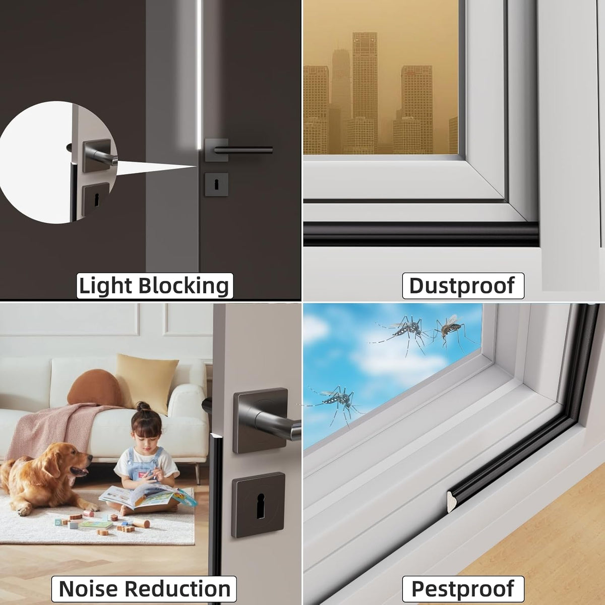 3 Pack*16.4 Ft Weather Stripping Seal Strip for Doors,Soundproofing Window Insulation Draft Stopper for Winter, Selfadhesive Foam Weather Strip for Door Frame,Door Gap Filler Noise Blocker(Black)