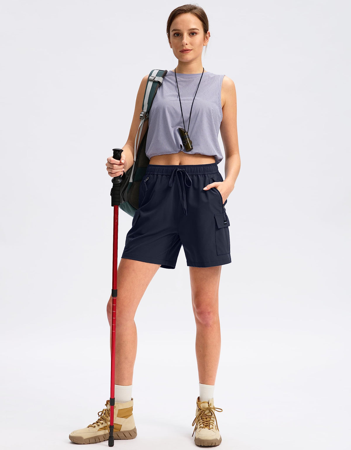 SANTINY Women's 5''/ 7'' Hiking Cargo Shorts Quick Dry Lightweight Summer Shorts for Women Athletic Golf Zipper Pockets(Navy_M)