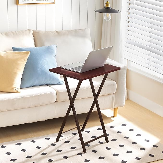 HOOBRO Folding TV Tray Tables, Set of 2 Side Table for Small Space, Industrial Snack Tables for Eating at Couch, Stable Metal Frame, Easy Assembly, Space Saving, Brown BR25BZ01