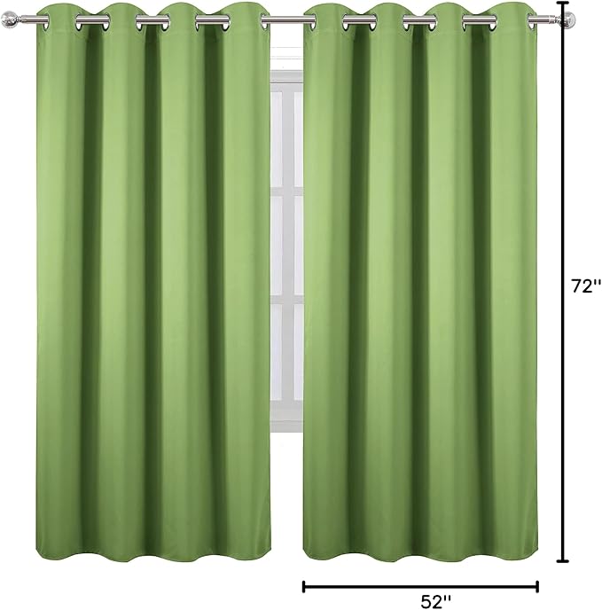 LEMOMO Light Green Thermal Blackout Curtains/52 x 72 Inch/Set of 2 Panels Room