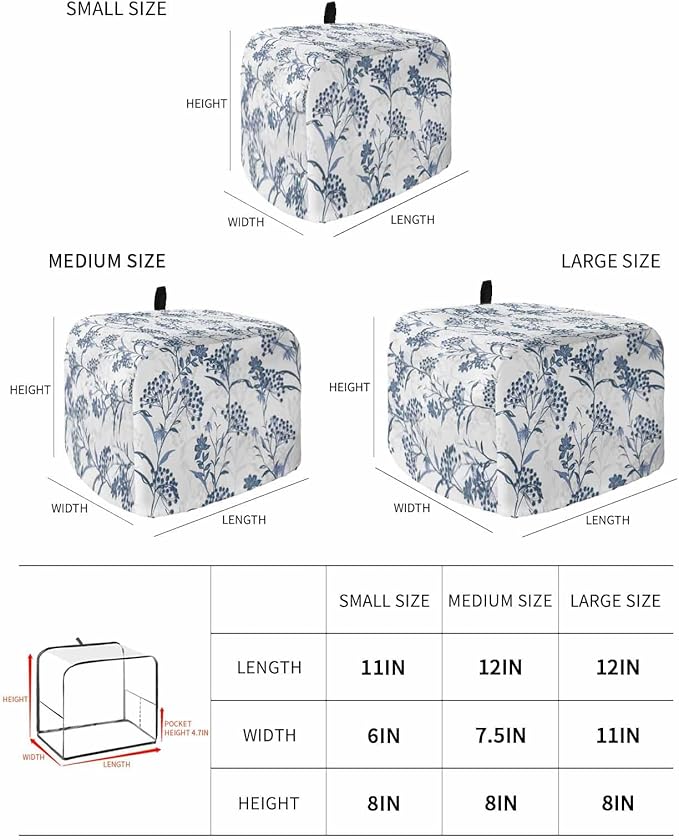 Toaster Cover 4 Slice Blue Leaves Toaster Oven Cover with Pockets Fruit Floral Plant Dustproof Bakeware Protector Small Kitchen Appliance Dust Covers and Fingerprint Protection for Women
