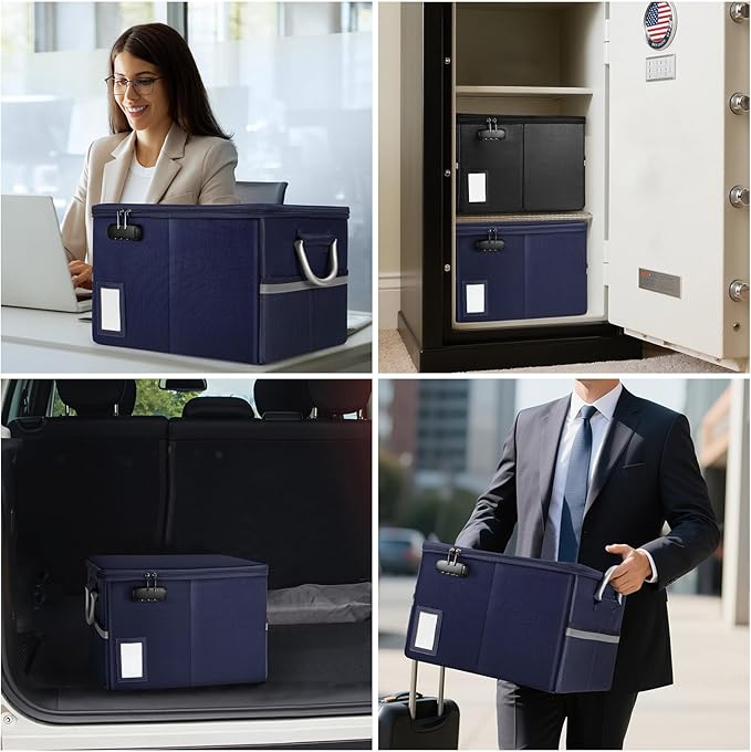 TOMKID Fireproof Document Box, Fire Proof Safe Box for Home Document Organizer with Lock, Fire Organizer Box Office Storage Cabinet for Hanging Letter/Legal Folder 16.1 x 12.9 x 11in (Blue)