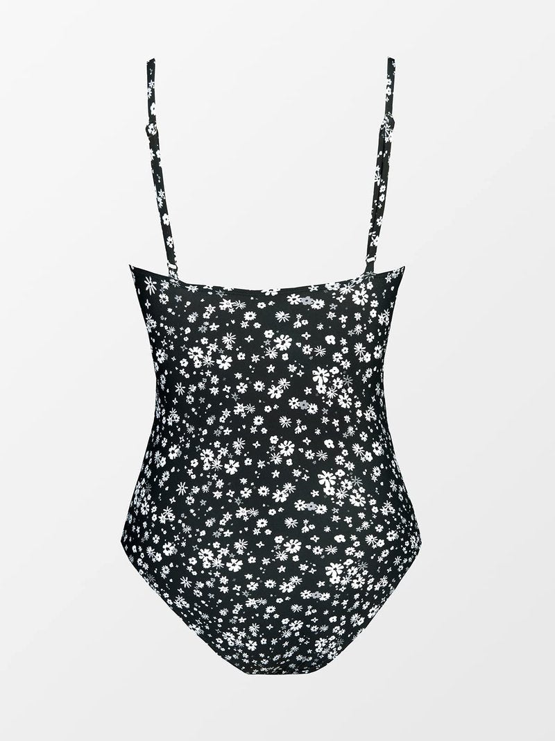 CUPSHE Womens Swimwear One Piece Swimsuit Bathing Suits Floral Deep V Neck Tummy Control Low Back Adjustable Straps, X-Large, Black Floral