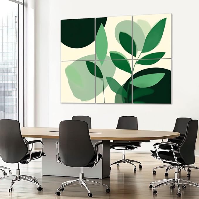 6 Pack Art Acoustic Panels Sound Absorbing Boho Botanical Leaf Orange Green
