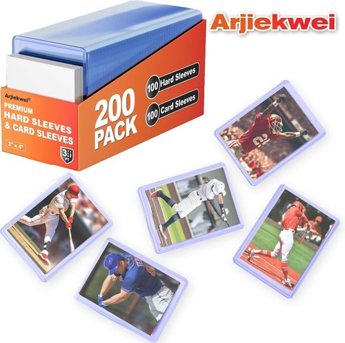 Arjiekwei Card Sleeves - Premium Hard Plastic Protectors for Baseball & Football Cards | 3"X4" (200 Pack)
