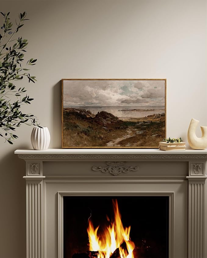 InSimSea Framed Canvas Wall Art Vintage Decor, Seaside Path Wilderness Landscape Paintings Artwork, Large Prints, Retro Wall Decorations for Living Room Bedroom Bathroom, 16"x24"
