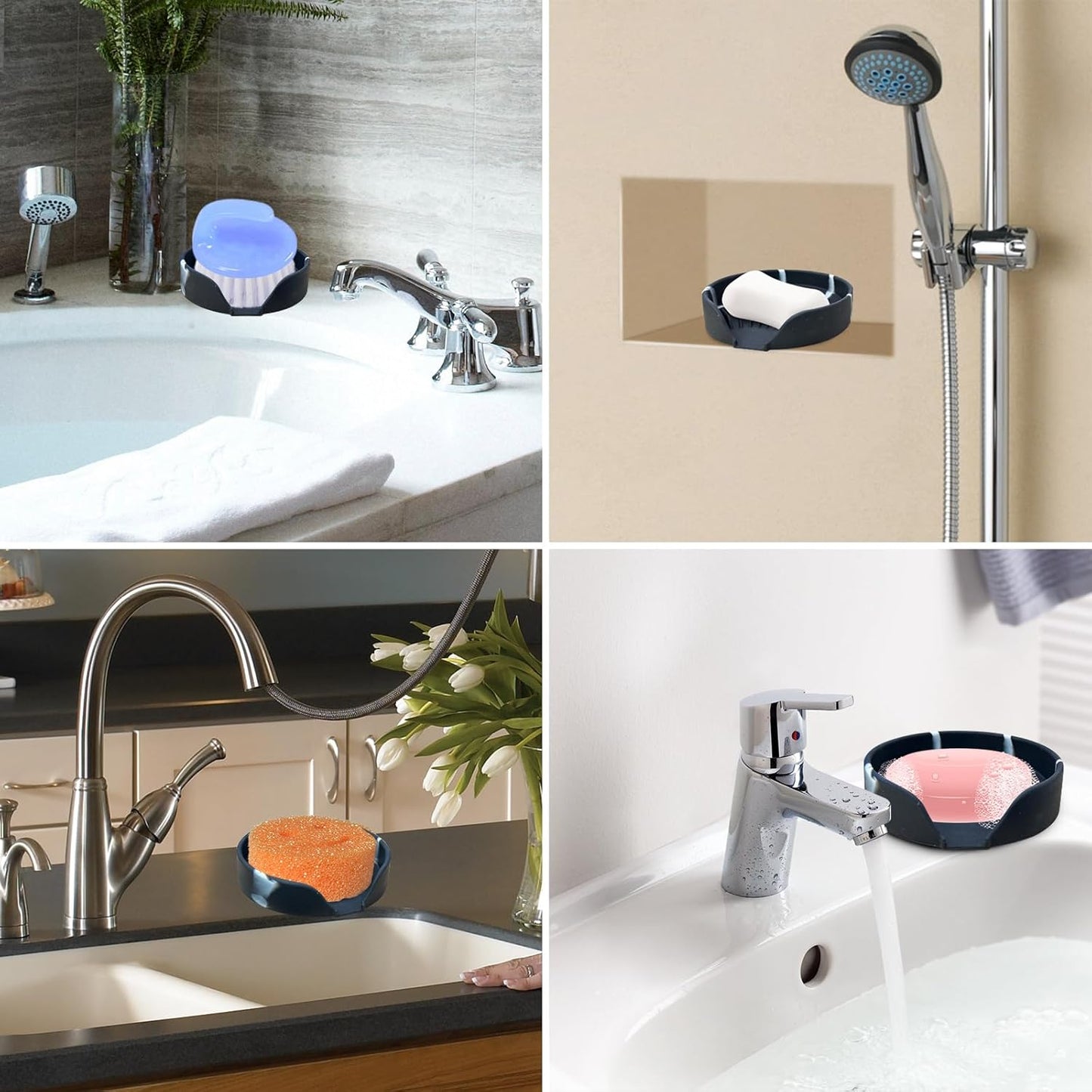 Self Draining Soap Dish, Silicone Suction Cup Soap Holder Tray Savers Container Sponge Holder for Bar Bathroom Shower Kitchen Sink, Can Extend Soap Life (2, Marble)