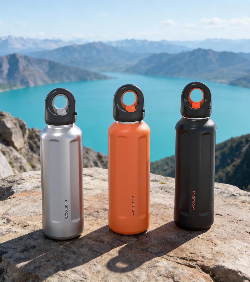 TakeToday 20oz Insulated Water Bottle with One-Touch Chug Lid, Leakproof, Keeps Cold 36H, Stainless Steel Double-Wall Vacuum Thermos for Gym, Hiking & Outdoor, Silver