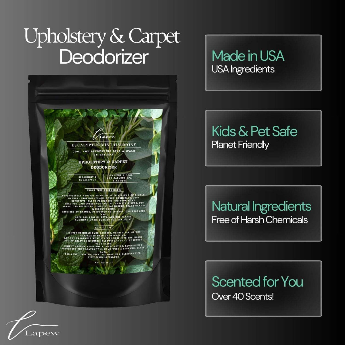 Eucalyptus Mint Harmony Carpet Freshener Powder: Powerful Odor Eliminator for Home, Upholstery Deodorizer, Carpet Deodorizer, Pet Urine, Cat Litter Box - Eucalyptus Spearmint Fragrance