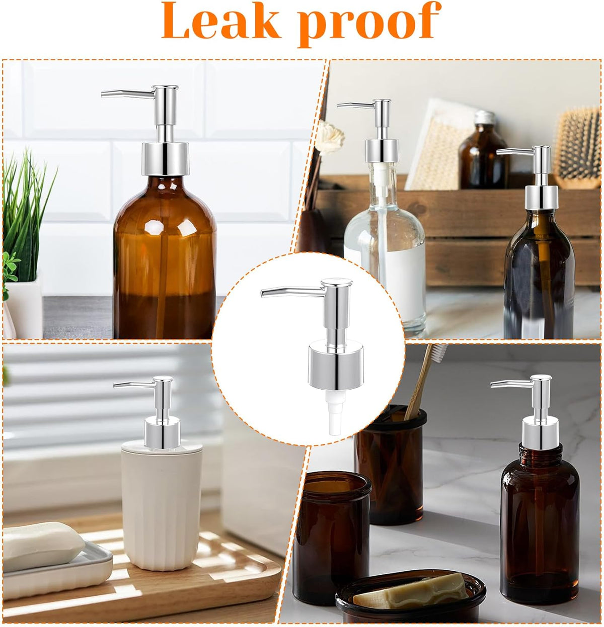 Soap Dispenser Replacement Pump, 4Pcs Replacement Pump for Soap Dispenser, Lotion, Hand Soaps, Easy to Press & 360 Degrees Rotatable for Fast Liquid Discharge (Silver)