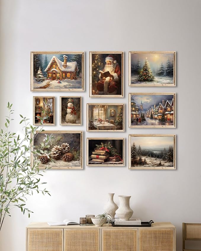 KBKBART Christmas Wall Art Prints Set of 10, Winter Christmas Picture Wall