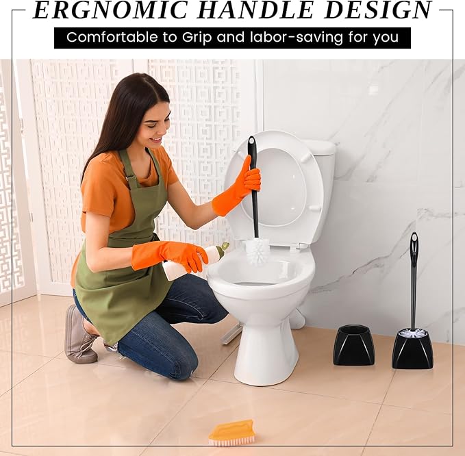 15 Sets Toilet Holder and Brush Set 16.14 Inch Toilet Bowl Cleaner Brush with Caddy Bathroom Scrub Plastic Scrubber with Long Handle for Bathroom Cleaning, Easy to Assemble(Black)