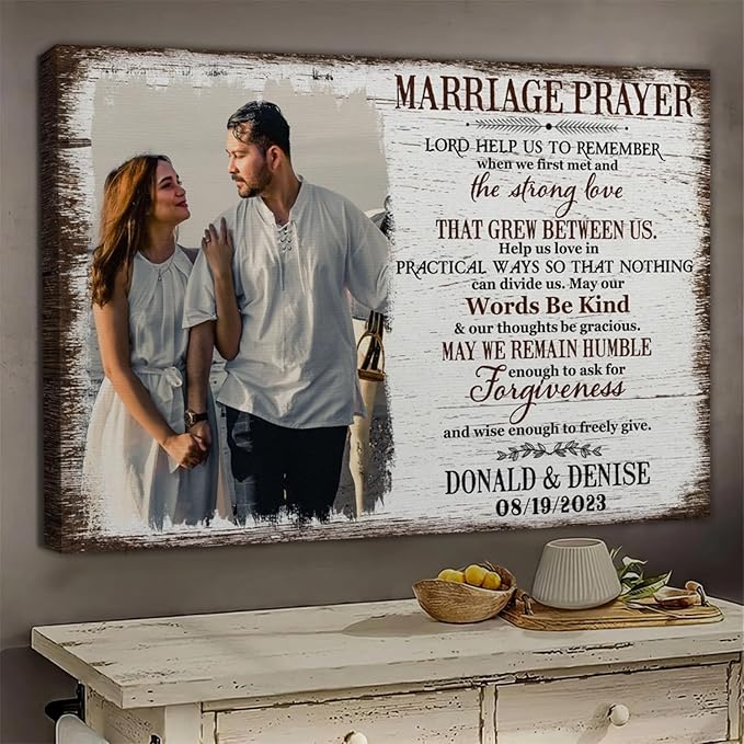 Dem Canvas Personalized Prints, Custom Photo and Name, Wedding Gifts for Couple, Anniversary Valentine Gift, Marriage Prayer Canvas, Engagement Gift (12x08)