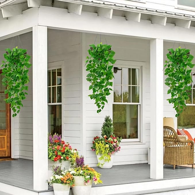 BLEUM CADE 8Pcs Fake Hanging Plants, 9 Branch Artificial Hanging Plant