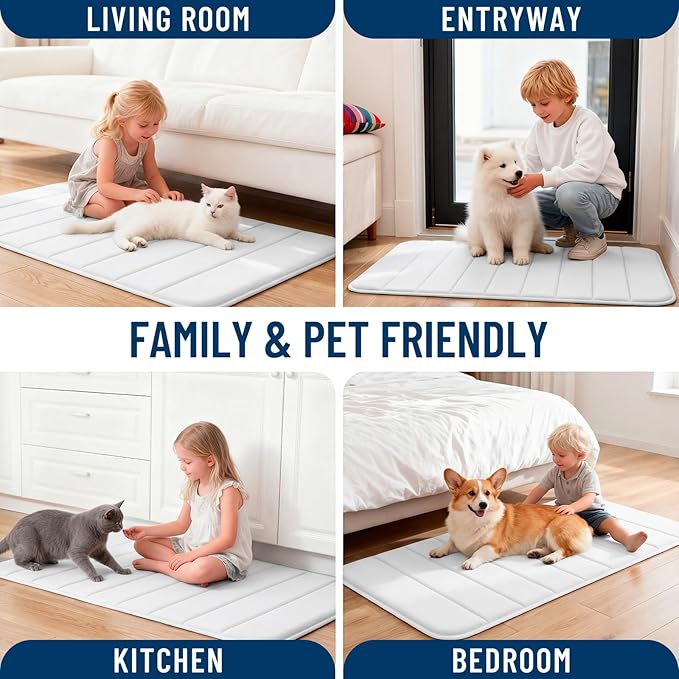 OLANLY Memory Foam Long Bathroom Rugs Runner 70x24, Super Soft Absorbent Bath Mat, Quick Dry, Machine Washable Shower Floor Rugs, Bathmat Carpet, Bathroom Home Decor Accessories, White