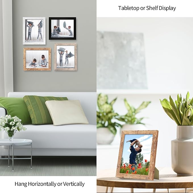8x10 Picture Frame Set of 4, High Definition Real Glass 8 x 10 Photo Frames for Desktop Display and Wall Mounting (Distressed White+Smoke Gray+Rustic Brown+Black)