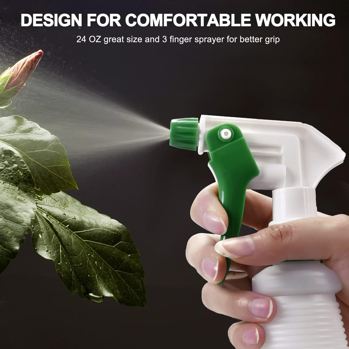 Plastic Spray Bottle (3 Pack, 24 Oz, 3 Colors) Heavy Duty All-Purpose Empty Spraying Leak Proof Mist Water Bottles for Cleaning Solutions Plants Essential Oils Hair Pet with Adjustable Nozzle