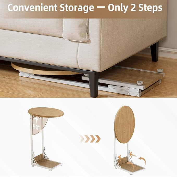 Elbourn Folding Side Table End Couch Tables, C-Shaped End Table for Living Room, Small End Table for Bedroom, Coffee Table(Nature Wood Color)