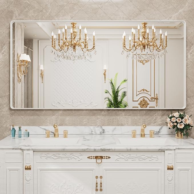 LOAAO 72x36 Inch White Metal Framed Bathroom Mirror