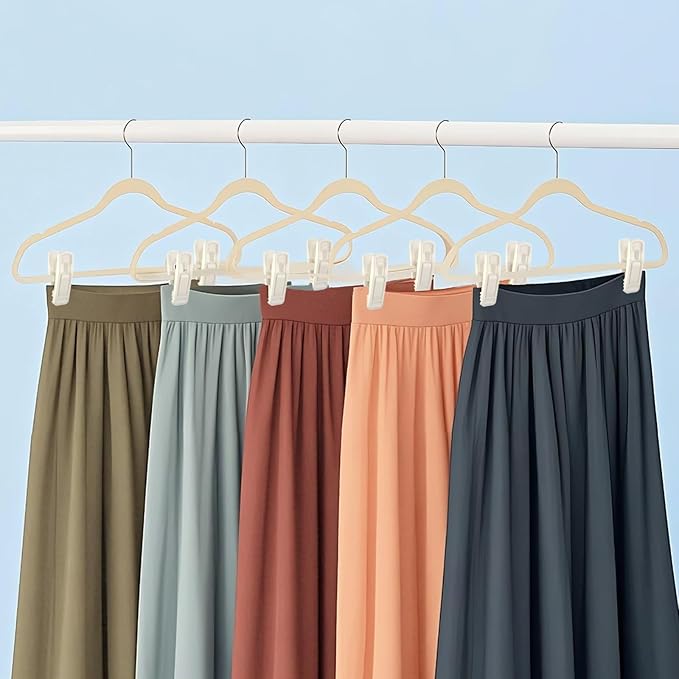 Hanger Clips Perfect for Velvet Hangers (Beige, 20 PCS), Strong Plastic Clips Pant Skirt Hanger Clips for Beige Flocking Felt Hangers