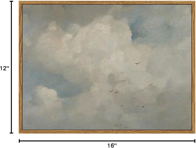 InSimSea Framed Canvas Wall Art Vintage Decor, Home Decor Classical Oil Paintings Sky Cloud Bird Canvas Prints,Retro Landscape Wall Art for Bedroom Living Room Bathroom, 12"x16"